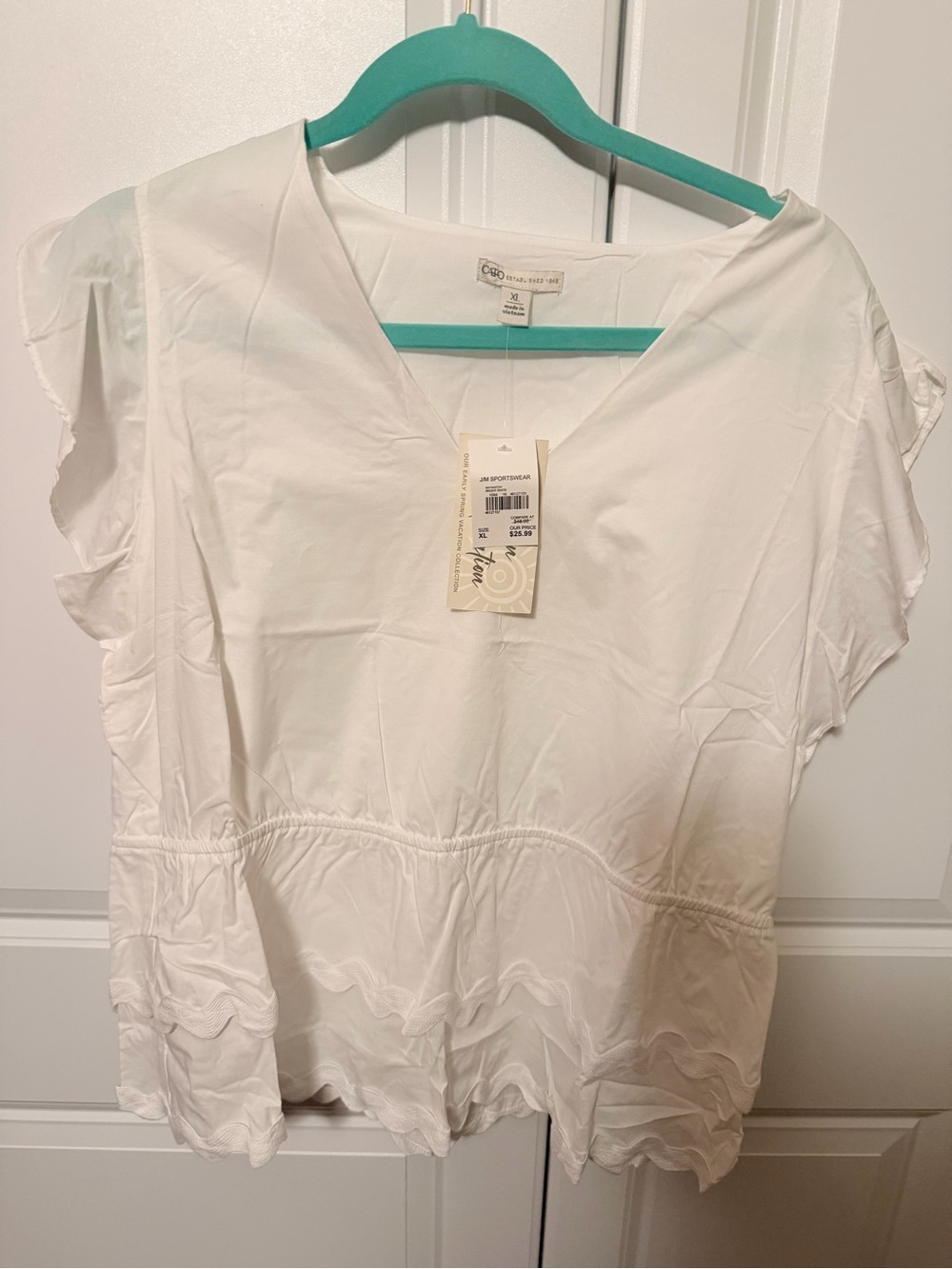 Cotton V-Neck Peplum Top - White